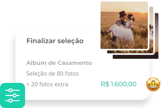 Card Finalizar seleção: 80 fotos mais 20 extras, R$1.600
